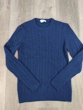 Luca D'Altieri Men Navy Cableknit Cashmere Wool Blend Sweater Size 46 (~S)